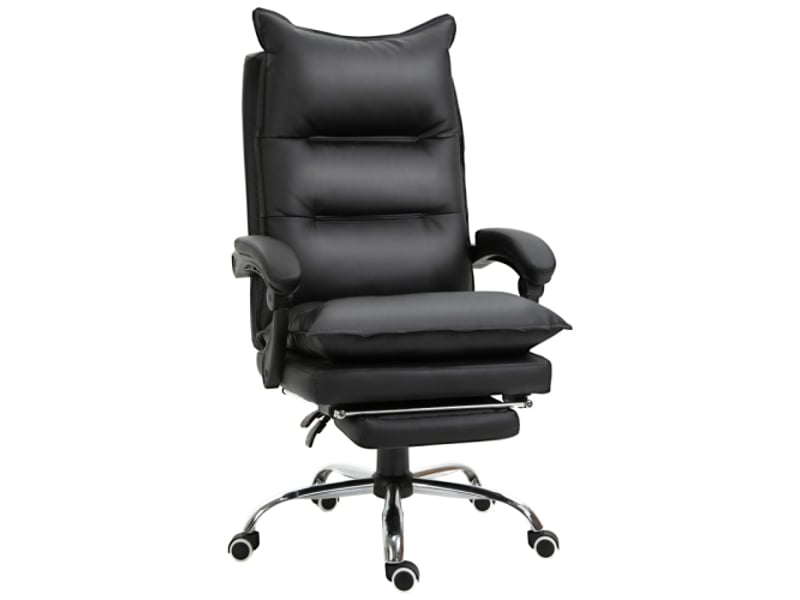  Chaise de bureau avec repose-pieds, similicuir noir, réglable, 66x72x122-130 cm  - Conforama A