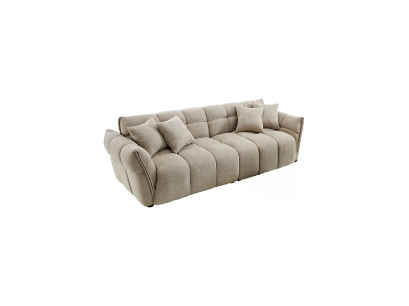  Canapé droit mooni 3 places - tissu bouclette beige champagne - 260x102cm  - Conforama A