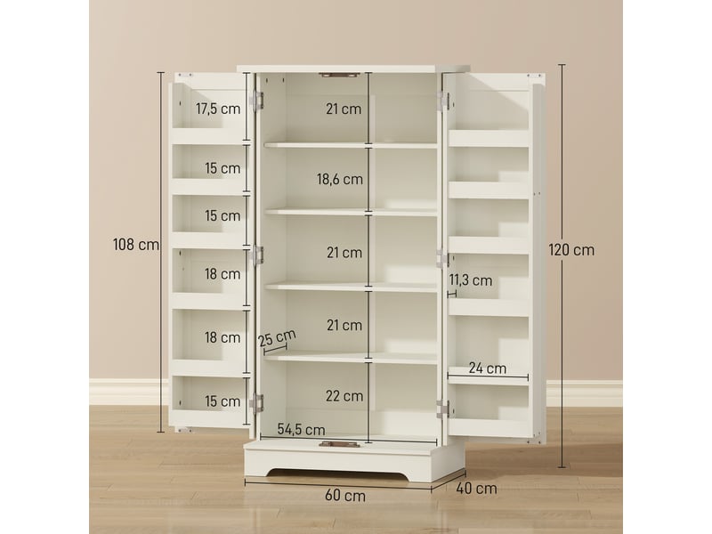  Buffet cuisine armoire de cuisine 5 niveaux avec portes et étagères réglables 60l x 40p x 120h cm crème grain de bois  - Conforama C