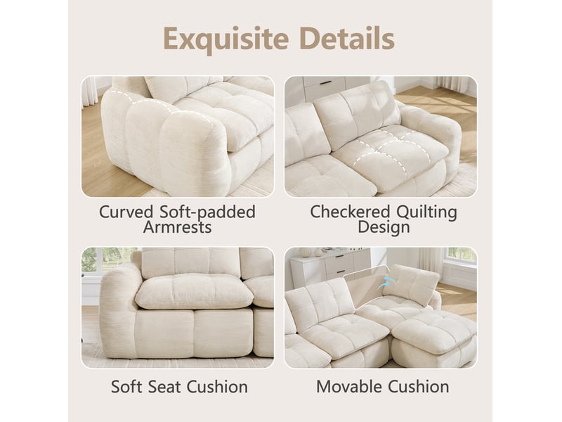 Canapé modulable sans structure 2 places avec 2 ottomans, en chenille beige - Conforama E