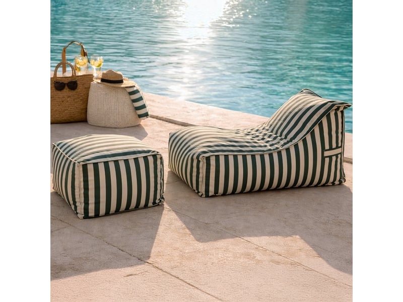 Ensemble de poufs d’extérieur rayés vert déperlant positano  - Conforama B