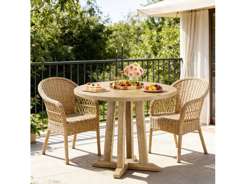 Table de salle à manger ronde pour 2 à 4 personnes, pieds réglables, style rustique en bois marron, diamètre 80 cm  - Conforama D