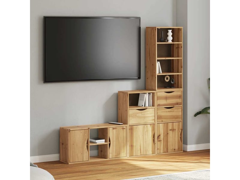 Lot de 4 meuble tv bas salon avec rangement odda bois de pin massif  - Conforama B