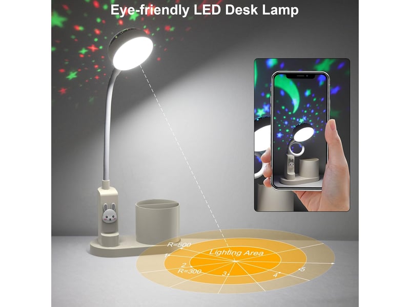  Lampe de bureau enfant avec porte-stylo led rechargeable dimmable pour enfants (blanc)  - Conforama D
