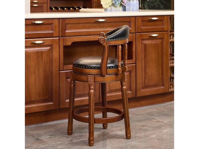  Tabourets de bar cuir et bois pivotants 360° hauteur comptoir, dossier, chaise moderne cuisine et maison  - Conforama B
