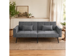 Canapé convertible avec dossier réglable - assise mousse, pieds métal, velours côtelé - gris