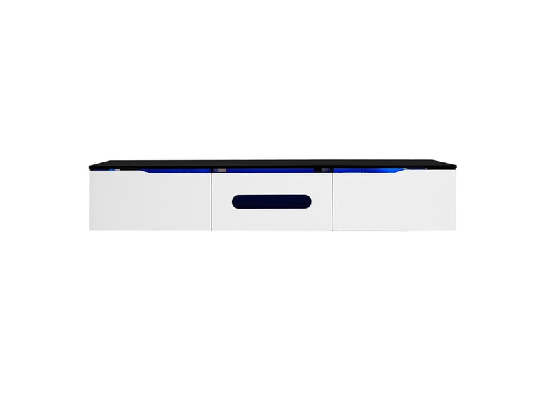  Meuble tv mural 180 cm noir et blanc brillant - led multicolore intégré  - Conforama A