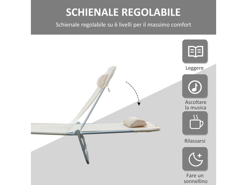  Ensemble de 2 chaises longues pliantes avec dossier inclinable à 4 positions, métal et tissu mesh, beige  - Conforama E