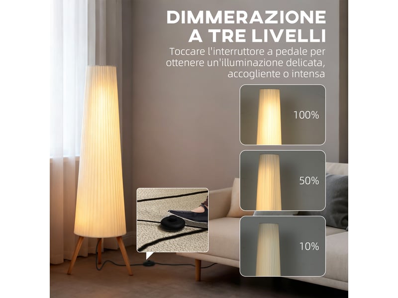  Lampadaire trépied réglable avec interrupteur au pied, lumière led chaude 3000 k, abat-jour blanc pour salon et chambre  - Conforama D