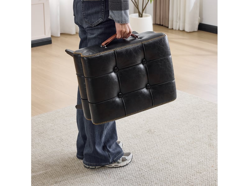  Tabouret repose-pieds portable noir 43x33x30 cm en similicuir avec poignée  - Conforama D
