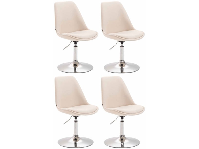Lot de 4 chaises de salle à manger pivotante hauteur réglable en tissu crème et pied trompette en métal chromé 10_0008532  - Conforama A