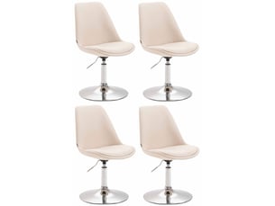 Lot de 4 chaises de salle à manger pivotante hauteur réglable en tissu crème et pied trompette en métal chromé 10_0008532