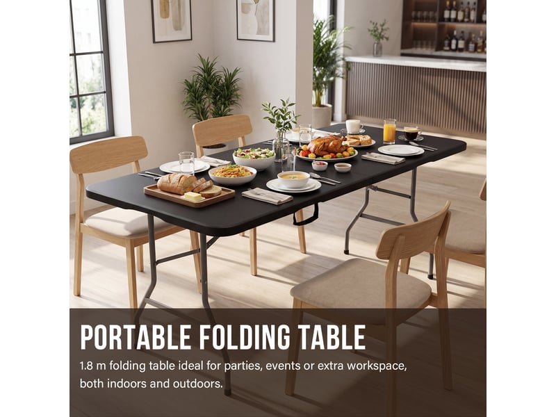  Table pliante 180 x 74 x 74 cm, 6 ou 8 places, table pliante d'extérieur avec verrou de sécurité, poignée de transport noir  - Conforama E