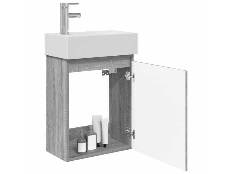 Meuble de rangement salle de bain avec robinet sonoma gris shl1415 - Conforama C