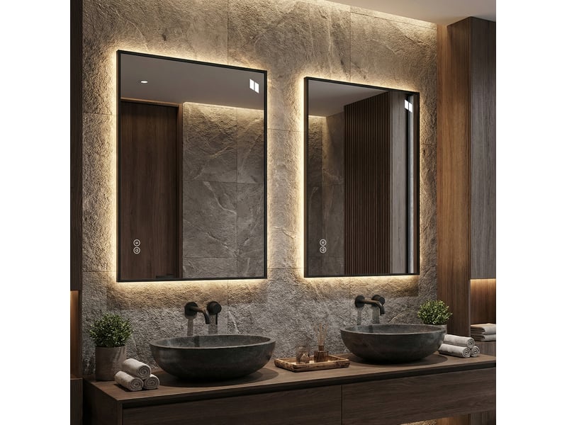 Miroir de salle de bains led 50x70 cm argenté avec antibuée et variateur  - Conforama E
