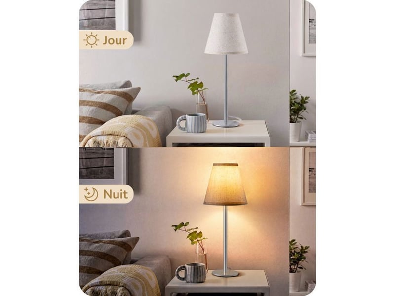  Lampe de chevet led lot de 2 2700k abat-jour lin beige e27 4w 370618_AACUS31389_6_DROPFR - Conforama D