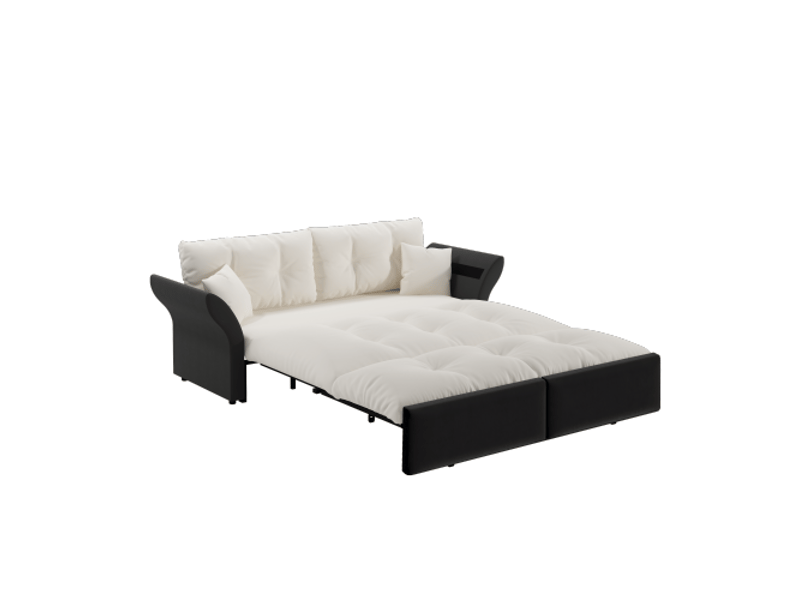  Canapé-lit 190 cm convertible 3-en-1, velours touffeté beige et blanc, 2 coussins  - Conforama A