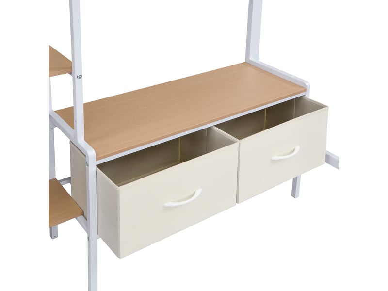  Lit mezzanine 90x200 cm, bureau, rangement et escalier, chambre lit enfant, métal et mdf, blanc et naturel sans matelas  - Conforama E