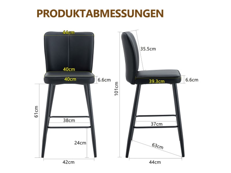  Tabourets de bar 101 cm – lot de 2 en pu noir, dossier ergonomique, confort et style  - Conforama C