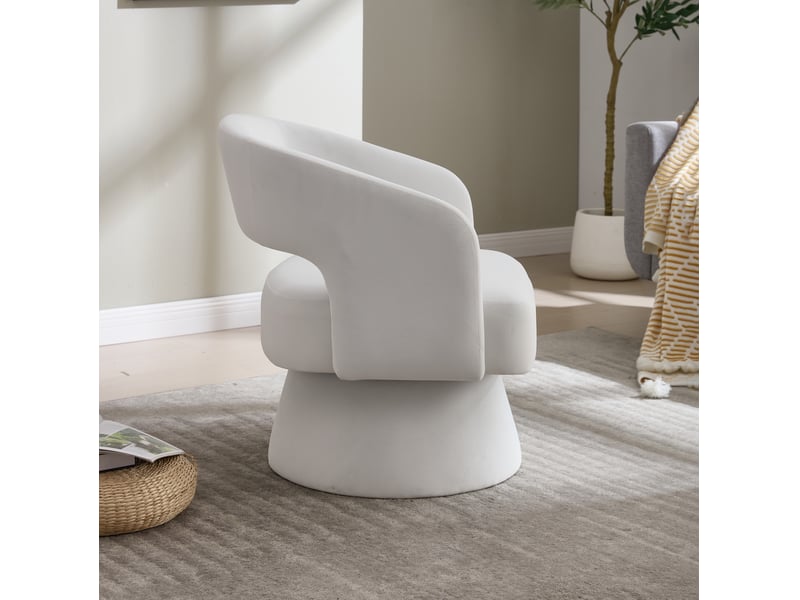  Fauteuil pivotant à 360° 66x68x75 cm, dossier ouvert, base métallique et bois, mousse moelleuse, en tissu en chenille beige  - Conforama C