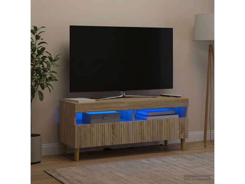  Meuble tv - banc tv - meuble de rangement led chêne sonoma bois d'ingénierie  - Conforama D