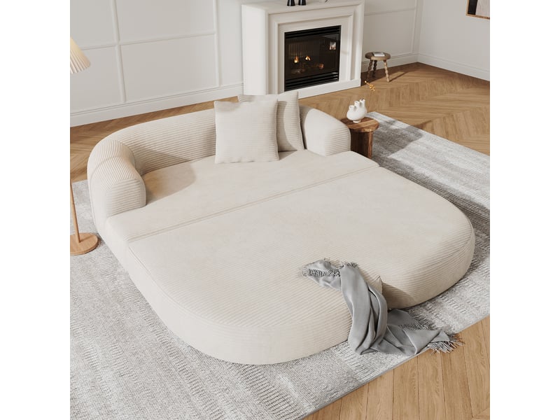 Canapé relax convertible 2 places 176x184 cm, assise dépliable, accoudoir amovible avec porte-gobelet, velours côtelé, beige clair OMNIGLINT TRADING LTD - Conforama D