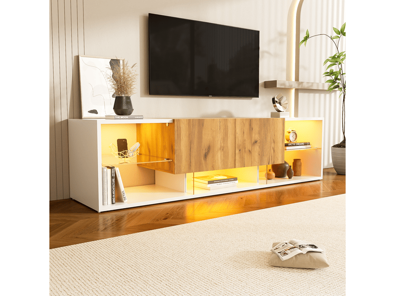  Meuble tv blanc - jusqu’à 70 pouces, 3 étagères (2 en verre) et 2 tiroirs - design moderne  - Conforama B