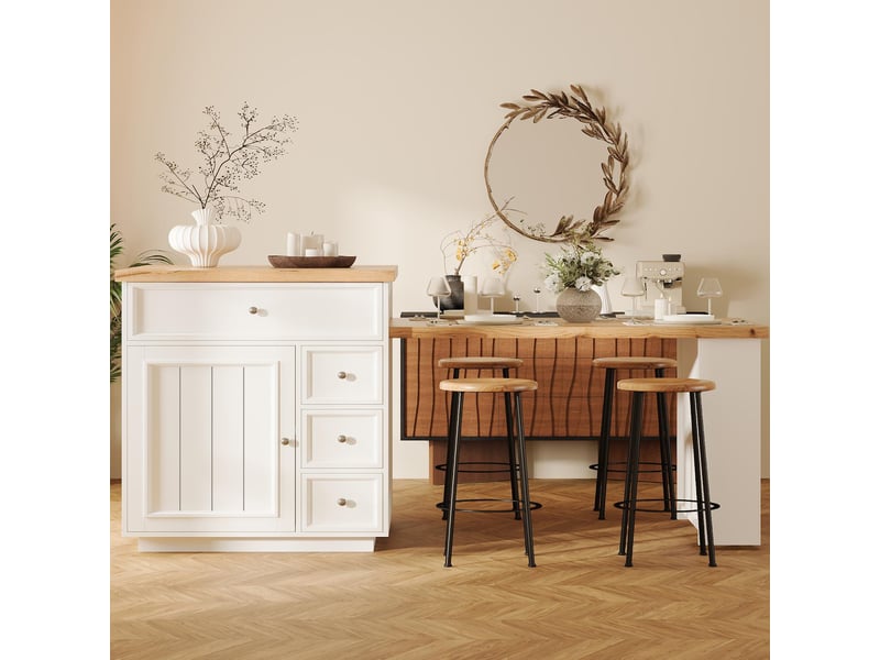  Îlot de cuisine extensible avec tiroirs mdf blanc 120-184x70x94 cm - pangivo  - Conforama B