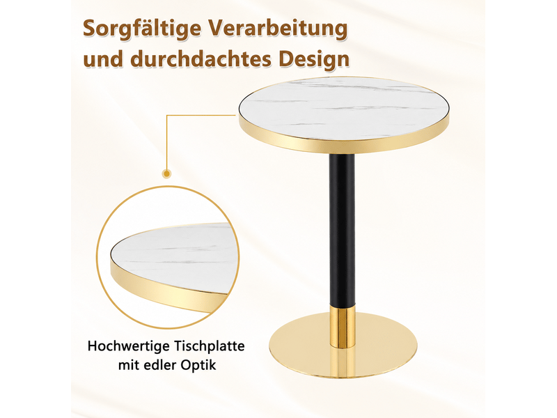  Guéridon rond design – plateau mdf effet marbre blanc, liseré doré – ø 60 x h 74 cm  - Conforama C