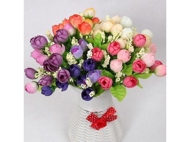  Fleurs artificielles pour décoration de fête, roses, 15 têtes, faux boutons de roses thé en soie, fleurs uniquesrose  - Conforama E