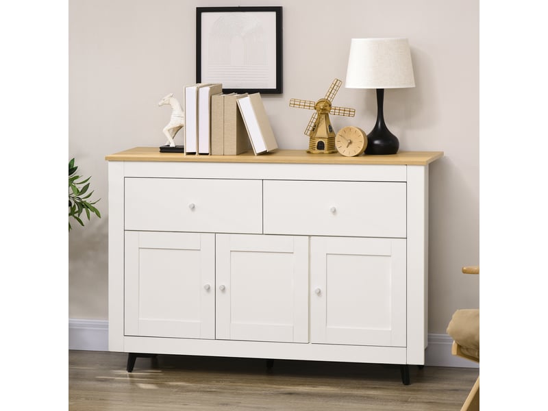  Buffet de cuisine avec 2 tiroirs, 3 portes et une étagère réglable, pour cuisine, salle à manger, salon, 117 x 35 x 80 cm, blanc  - Conforama D