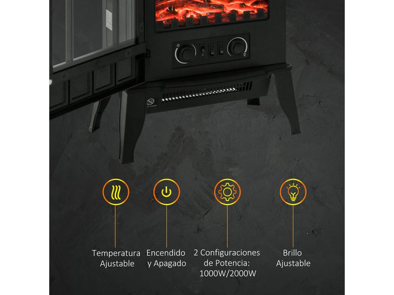  Cheminée électrique sur pied noire 10002000 w, effet flamme led réglable  - Conforama W