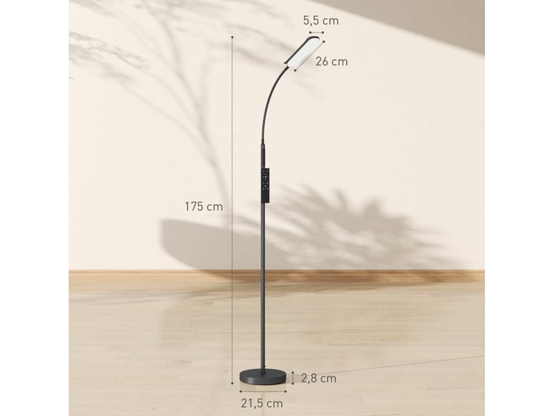  Lampadaire led noir 175 cm dimmable avec télécommande et col de cygne  - Conforama C