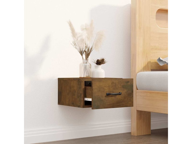  Table de chevet - cabinet de chevet - table de nuit murale chêne fumé 35x35x20 cm  - Conforama B
