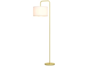 Lampadaire moderne pour le salon, avec abat-jour aspect lin et interrupteur au pied, 163,5 cm, doré et blanc