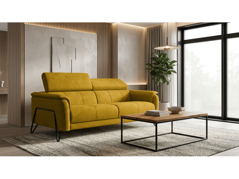 Canapé 3 places roden, tissu velours jaune foncé RODEN - Conforama B