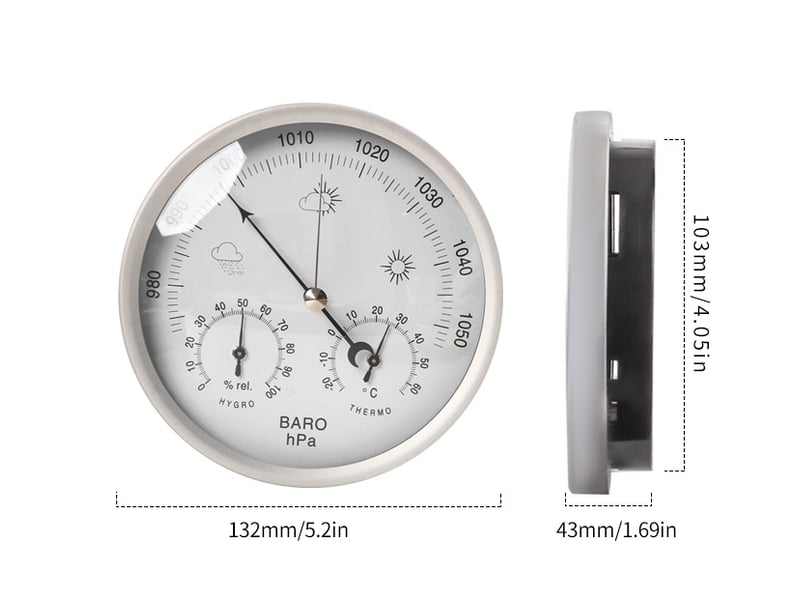  Station météo analogique 3 en 1 en inox ø14 cm - baromètre, thermomètre, hygromètre  - Conforama C