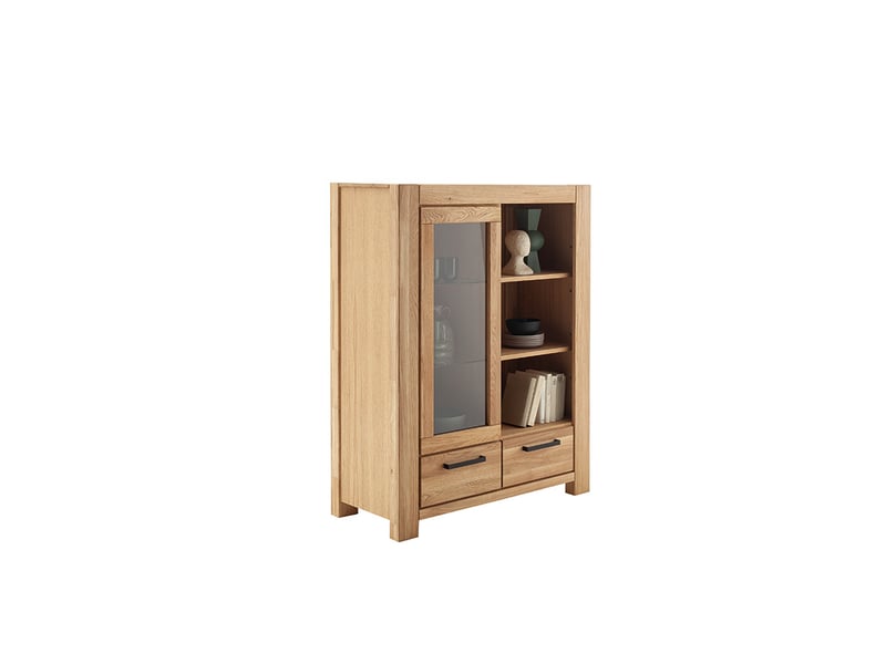  Vitrine avec 1 porte vitrée , 2 tiroirs et des étagères coloris chêne naturel - longueur 109 × profondeur 45 × hauteur 140 cm.  - Conforama E