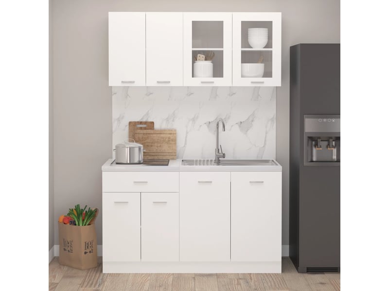  Ensemble de 4 meubles de cuisine en bois d'ingénierie blanc  - Conforama A