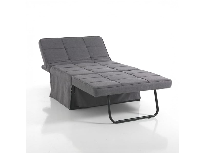 Pouf convertible en chaise longue en tissu gris pate  - Conforama D