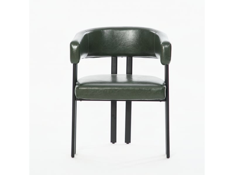  Chaise de salle à manger moderne en cuir synthétique – dossier incurvé, accoudoirs, tonneau métal, cuisine &amp; restaurant  - Conforama A