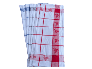 Lot de 6 torchons à carreaux motif canard rouge, bleu et gris 100% coton jacquard 50x70cm