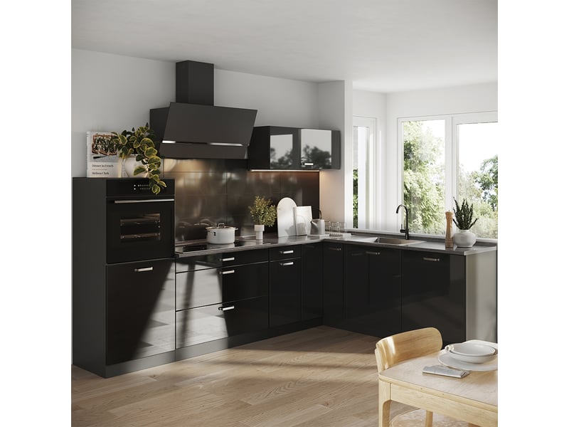  Vicco cuisine en angle, noir haute brillanceanthracite, 287 x cm sans plan de travail  - Conforama C