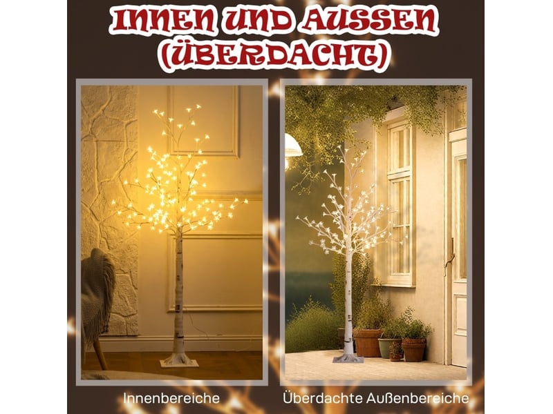  Arbre lumineux 21 x 21 x 150 cm blanc en plastique, 120 led blanc chaud à 3 niveaux de luminosité, branches flexibles  - Conforama B