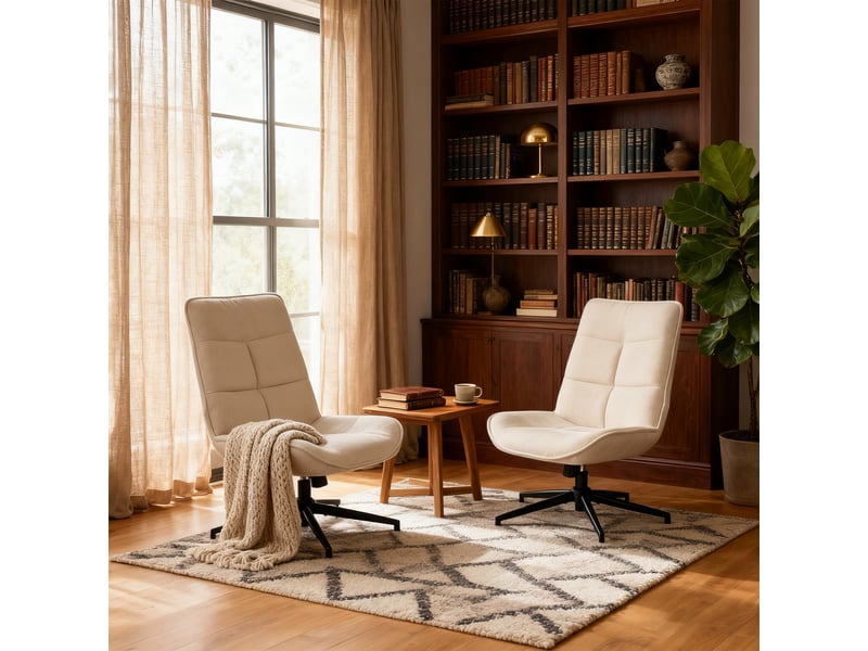  Fauteuil salon fonction d'inclinaison pivotant sur 360° avec dossier en tissu chenille beige  - Conforama W