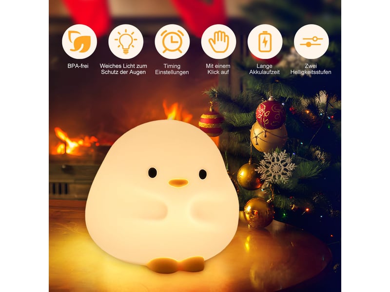  Veilleuse canard en silicone souple, rechargeable usb, jusqu’à 50 h d’autonomie, minuterie  - Conforama C