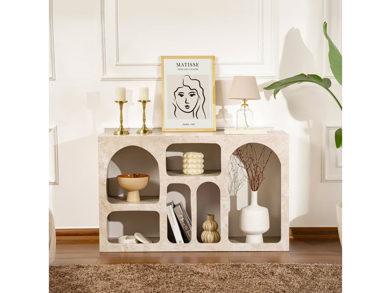  Buffet arsenioiu, meuble 6 étagères, 120x37x74h cm beige marbre Arsenioiu - Conforama B