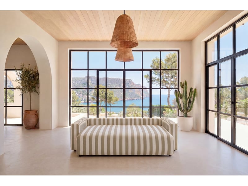  Oli - canapé droit convertible tissu rayé beige  - Conforama E