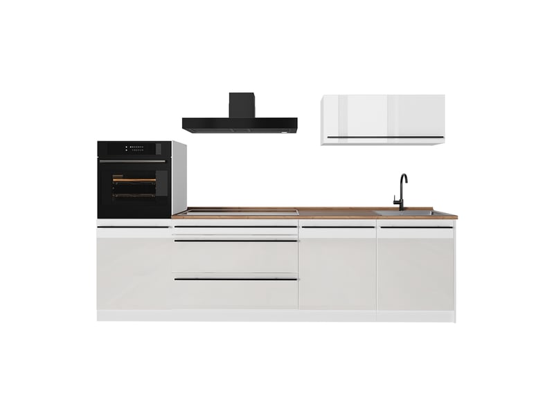  Vicco cuisine, blanc haute brillanceblanc, 280cm plan de travail chêne doré  - Conforama A