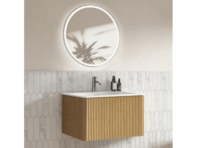  Meuble vasque suspendu 61 cm avec miroir led antibuée, 1 tiroir, bois clair  - Conforama B